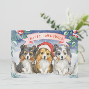 Carte Aquarelle Noël Sheltie Happy Howlidays Card