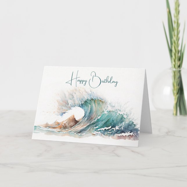 Carte Aquarelle Ocean Wave Anniversaire (Devant)