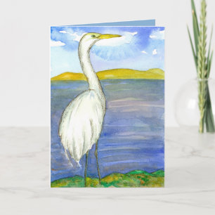 Carte Aquarelle Oiseau Egret Penser De Vous