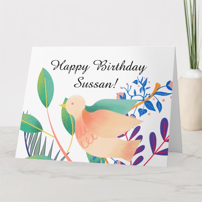 Carte Aquarelle Oiseau Joyeux Anniversaire Voeux Texte p (Devant)