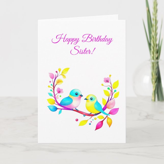 Carte Aquarelle Oiseaux et fleurs Anniversaire de la soe (Devant)