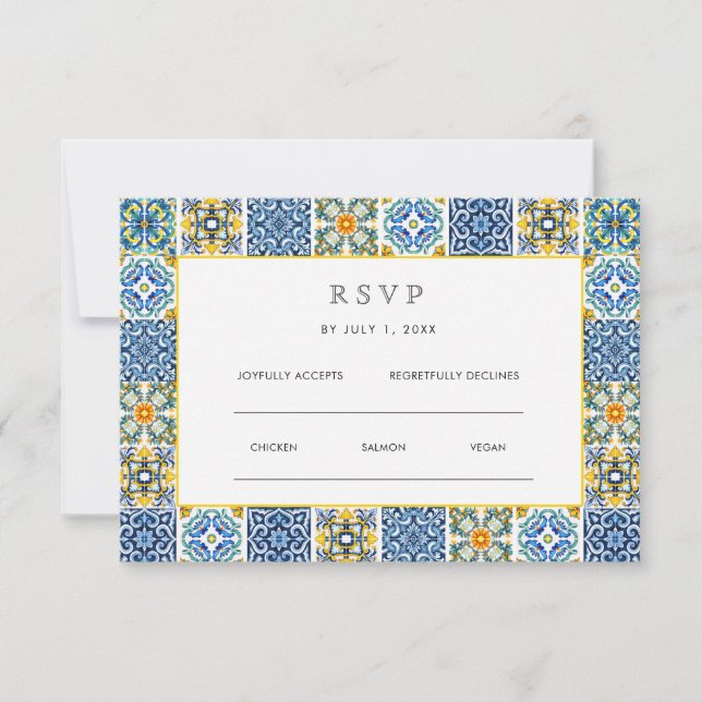 Carte Aquarelle Olive Bleu carrelage méditerranéen Maria (Devant)