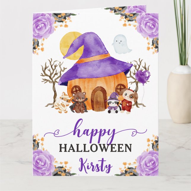 Carte Aquarelle ou traiter Halloween heureux (Devant)