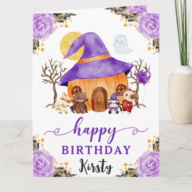 Carte Aquarelle ou traiter Halloween Joyeux anniversaire (Devant)
