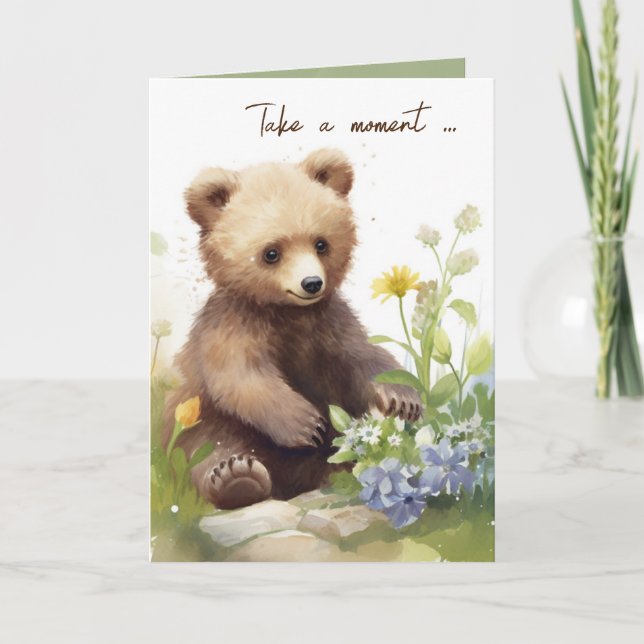 Carte Aquarelle Ours Brown Avec Fleurs (Devant)