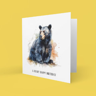 Carte Aquarelle Ours Noir Bois Art, coutume