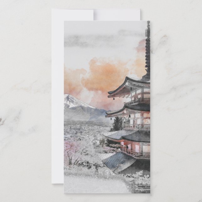 Carte Aquarelle Pagode japonaise & Mt Fuji (Devant)