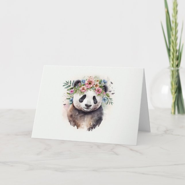 Carte Aquarelle Panda Flowers (Devant)