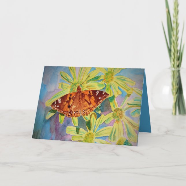 Carte aquarelle Papillon et Marguerites Beau (Devant)