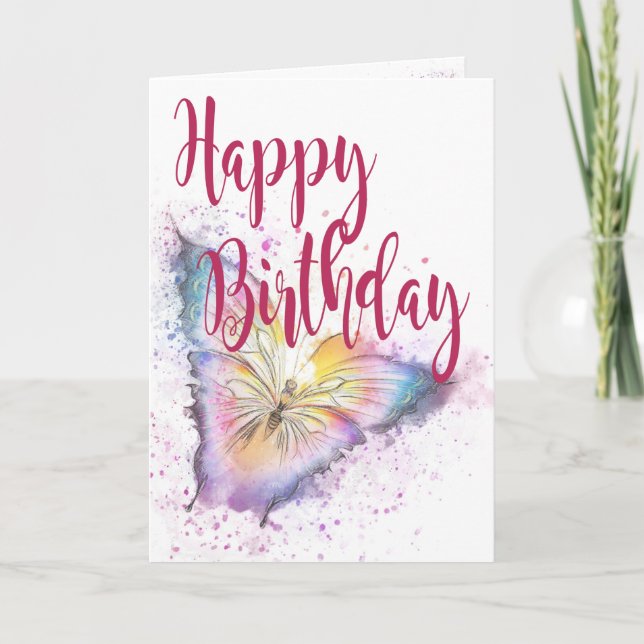 Carte Aquarelle papillon Joyeux anniversaire (Devant)