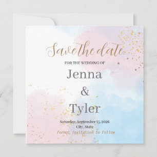 Carte Aquarelle Pastel rose et bleu Enregistrer la date