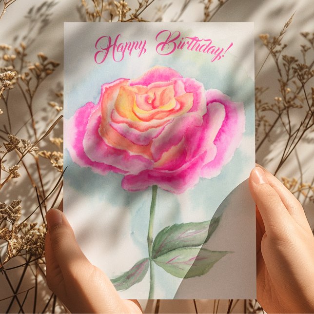Carte Aquarelle Peinte à la main Joyeux Rose d'anniversa (Créateur téléchargé)