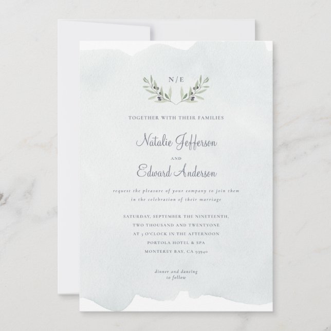 Carte Aquarelle peinte branche d'olivier + aquarelle (Devant)