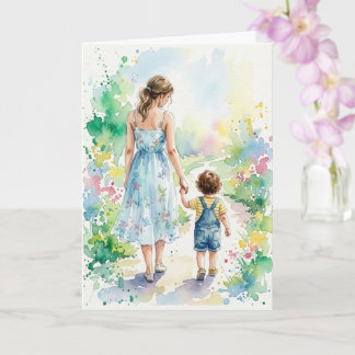 Carte Aquarelle personnalisée de mère et fils