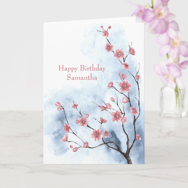 Carte Aquarelle personnalisée en Arbre Floral Rose Bleu (Orchidée)