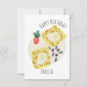 Carte Aquarelle Petit-déjeuner gaufres Plaque de fruits 