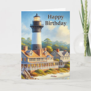 Carte Aquarelle phare Joyeux anniversaire
