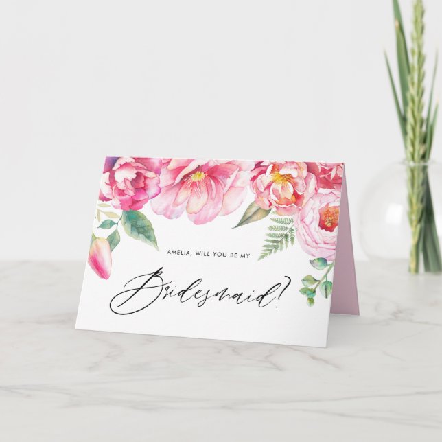 Carte Aquarelle Pink Peonies Serez-Vous Ma Femme D'Accue (Devant)