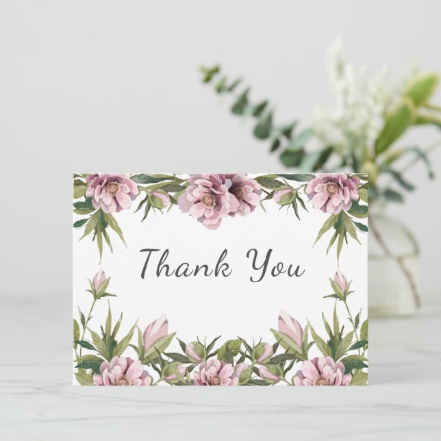 Carte Aquarelle Pink Peony, mariage vert merci (Debout devant)