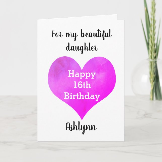 Carte Aquarelle Pink Purple Heart 16e anniversaire (Devant)