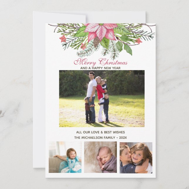 Carte Aquarelle Poinsettia 4 Collage Multiphoto (Devant)