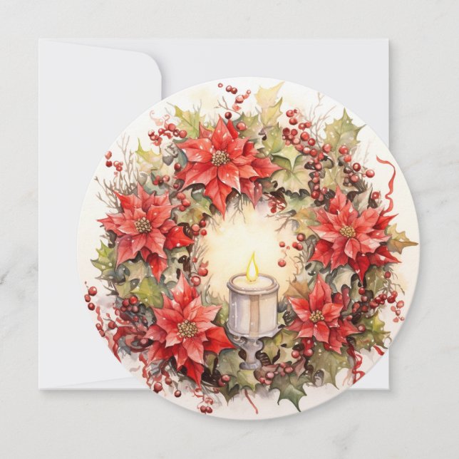 Carte Aquarelle poinsettia couronne (Devant)