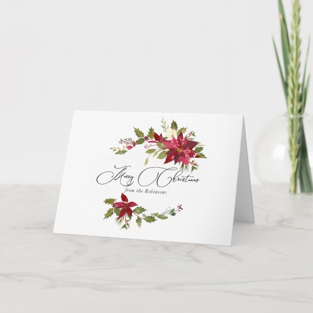 Carte Aquarelle Poinsettia Famille de Noël (Devant)