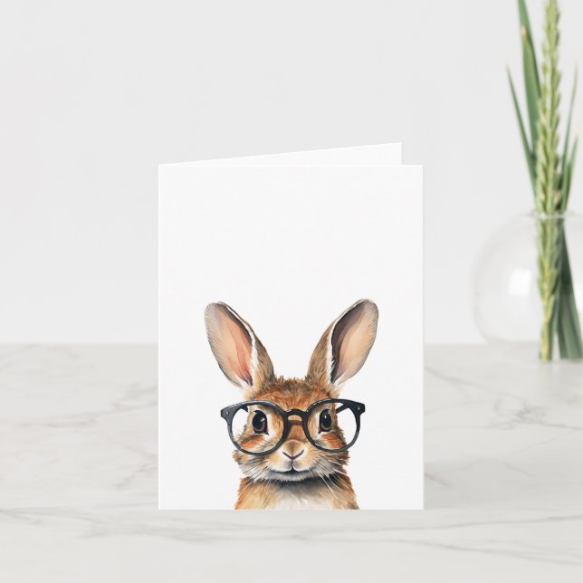 Carte Aquarelle Portrait Joli Lapin Avec Verres (Devant)