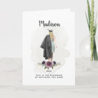 Aquarelle Purple Floral Graduation Blonde Girl