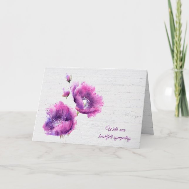Carte Aquarelle Purple Poppies Sympathie (Devant)
