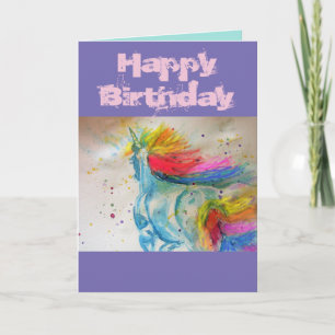 Carte Aquarelle Rainbow Art Unicorn