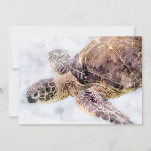 Carte Aquarelle réaliste de la tortue de mer d'Hawaï