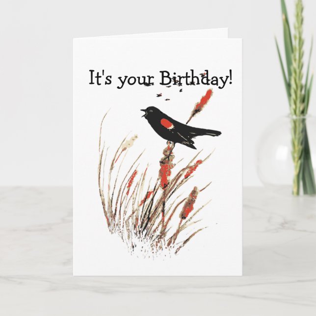 Carte Aquarelle Red Wing Blackbird Oiseau Art de la natu (Devant)