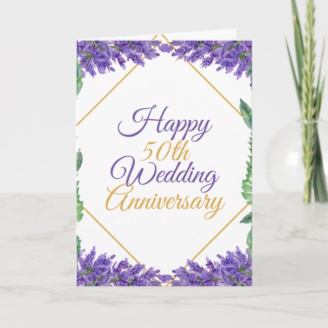 Carte Aquarelle romantique 50e anniversaire de Mariage (Devant)