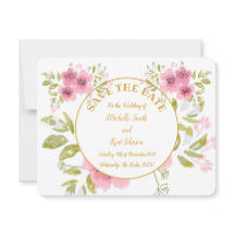 Aquarelle Rose Anémone Floral Enregistrer La Date