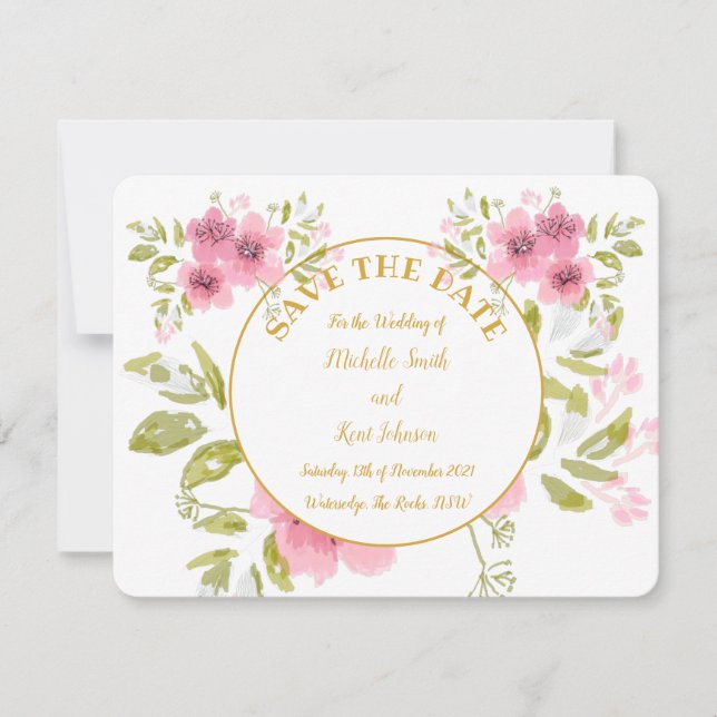 Carte Aquarelle Rose Anémone Floral Enregistrer La Date (Devant)