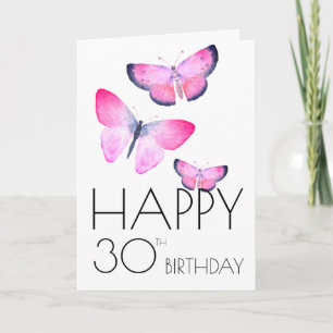 Carte Aquarelle rose Anniversaire Papillon de fille chaq