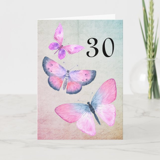 Carte Aquarelle rose Anniversaire Papillon de fille chaq (Devant)