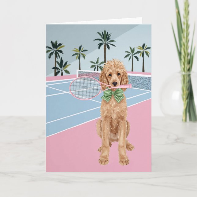 Carte Aquarelle rose caniche de tennis (Devant)