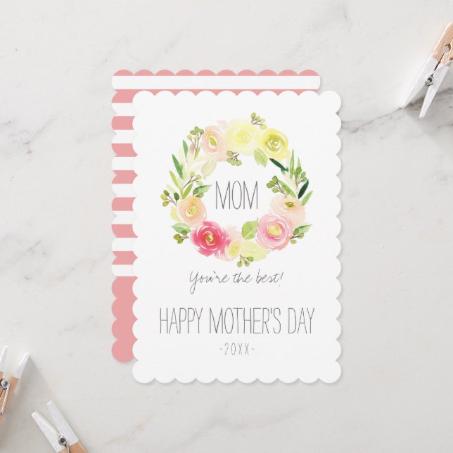 Carte Aquarelle rose et jaune Florale | Fête des mères (Devant/Arrière en situation)