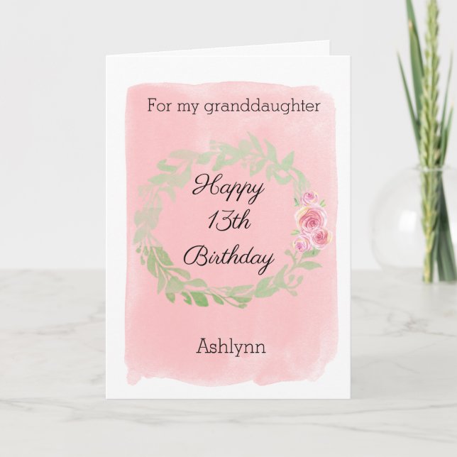 Carte Aquarelle rose Floral 13e anniversaire (Devant)