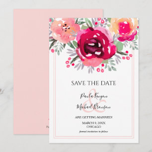 Carte Aquarelle rose floral Enregistrer la date