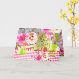 Carte Aquarelle rose Floral Joyeux Anniversaire avec mes