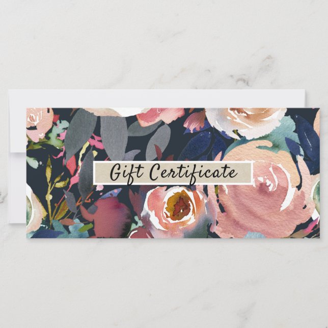 Carte Aquarelle rose foncé Certificat cadeau Floral (Devant)