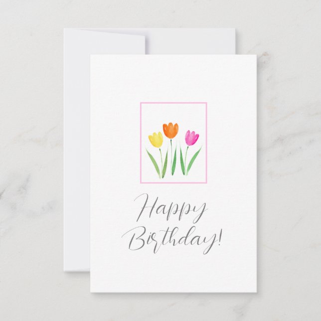 Carte Aquarelle rose jaune orange Tulip tiges (Devant)