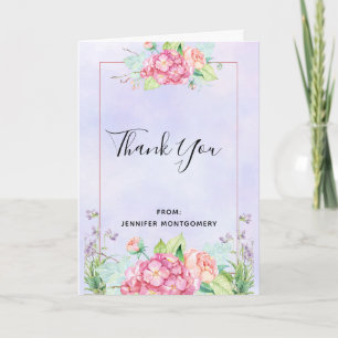 Carte Aquarelle rose moderne Bouquet de fleurs Merci