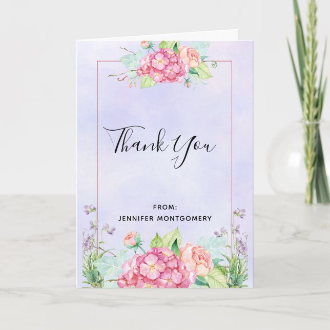 Carte Aquarelle rose moderne Bouquet de fleurs Merci (Devant)