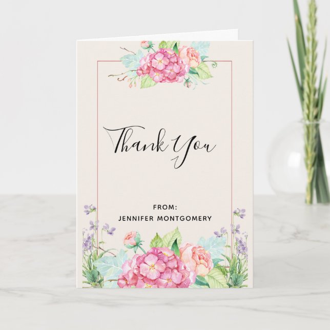 Carte Aquarelle rose moderne Bouquet de fleurs Merci (Devant)