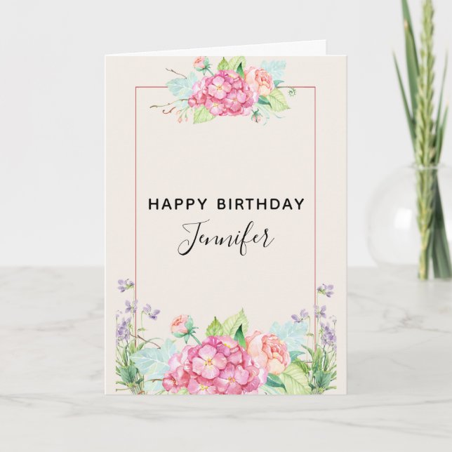 Carte Aquarelle rose moderne Bouquet floral Anniversaire (Devant)