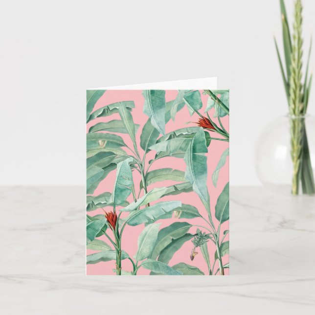 Carte Aquarelle rose moderne Tropical Banana Palm Feuill (Devant)